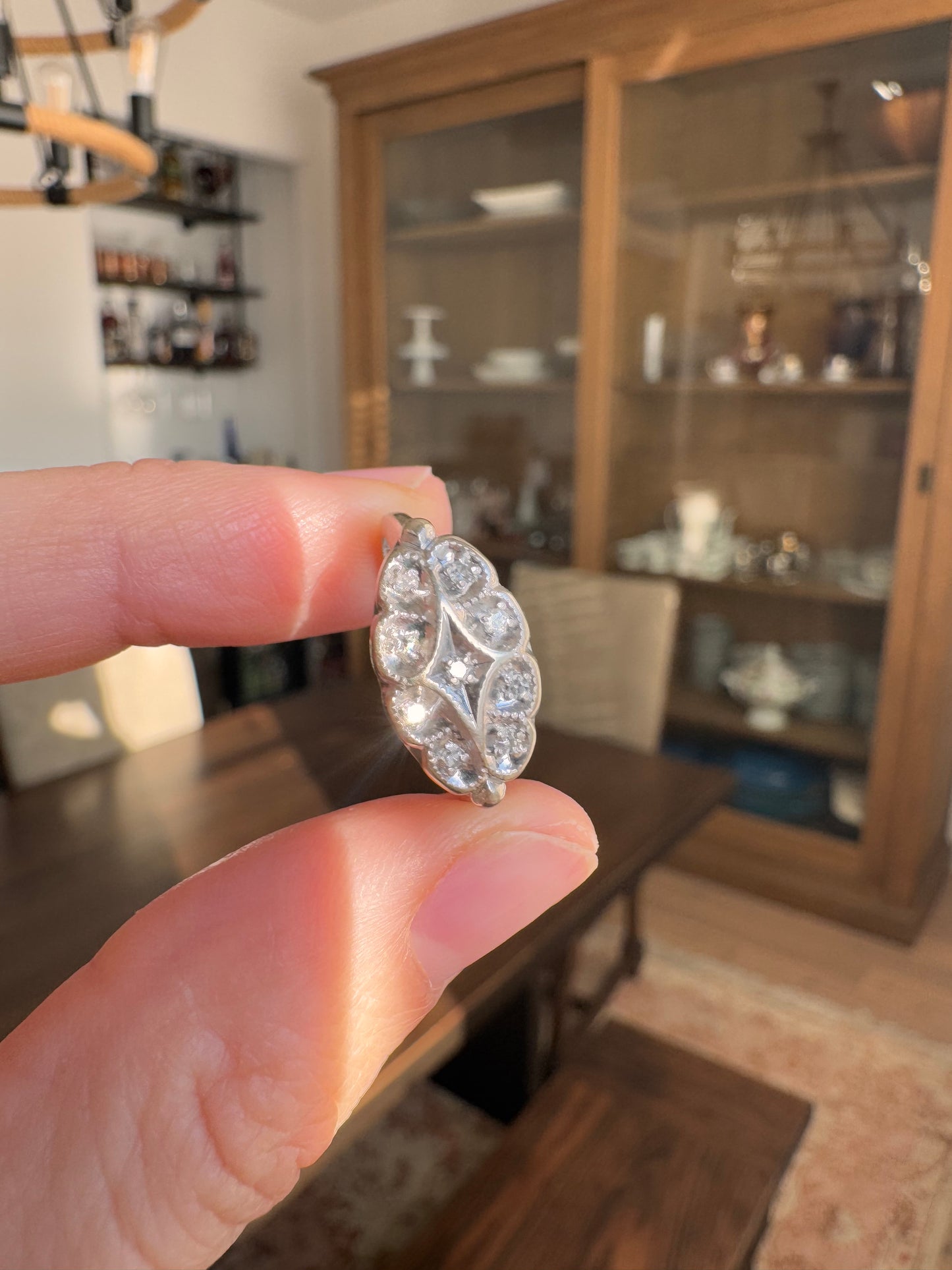 14k White Gold Ring with Diamonds, size 6.25