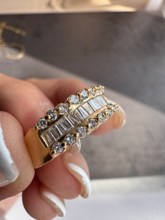 14k Diamond Baguette and Round Cut Band