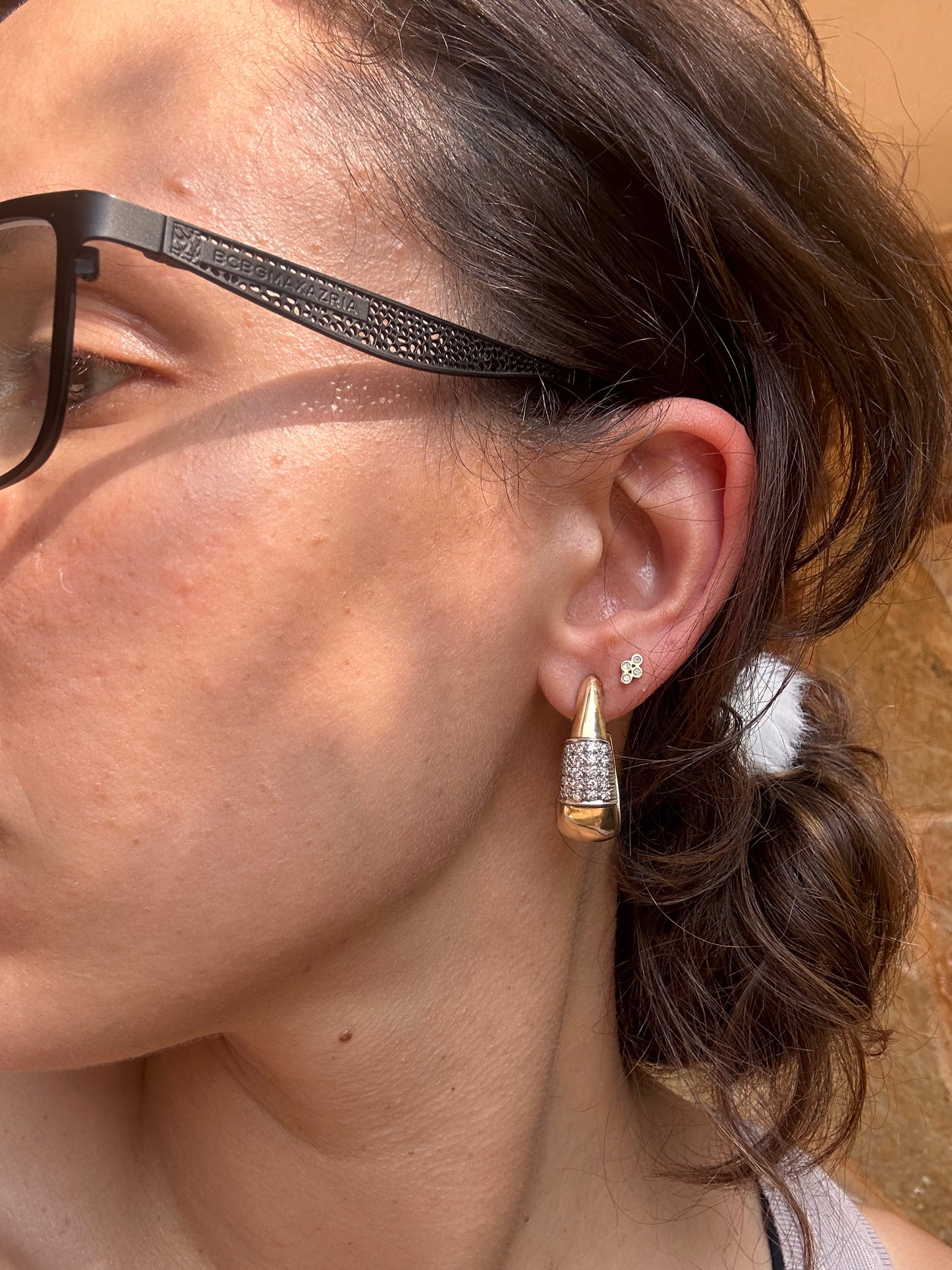 14k Diamond Hoops with Omega Backs