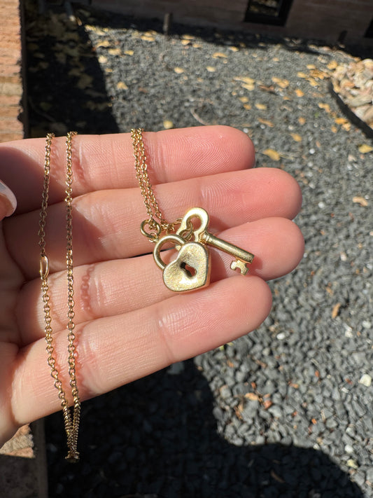 14k Mini Cable Link with Heart & Key Charms