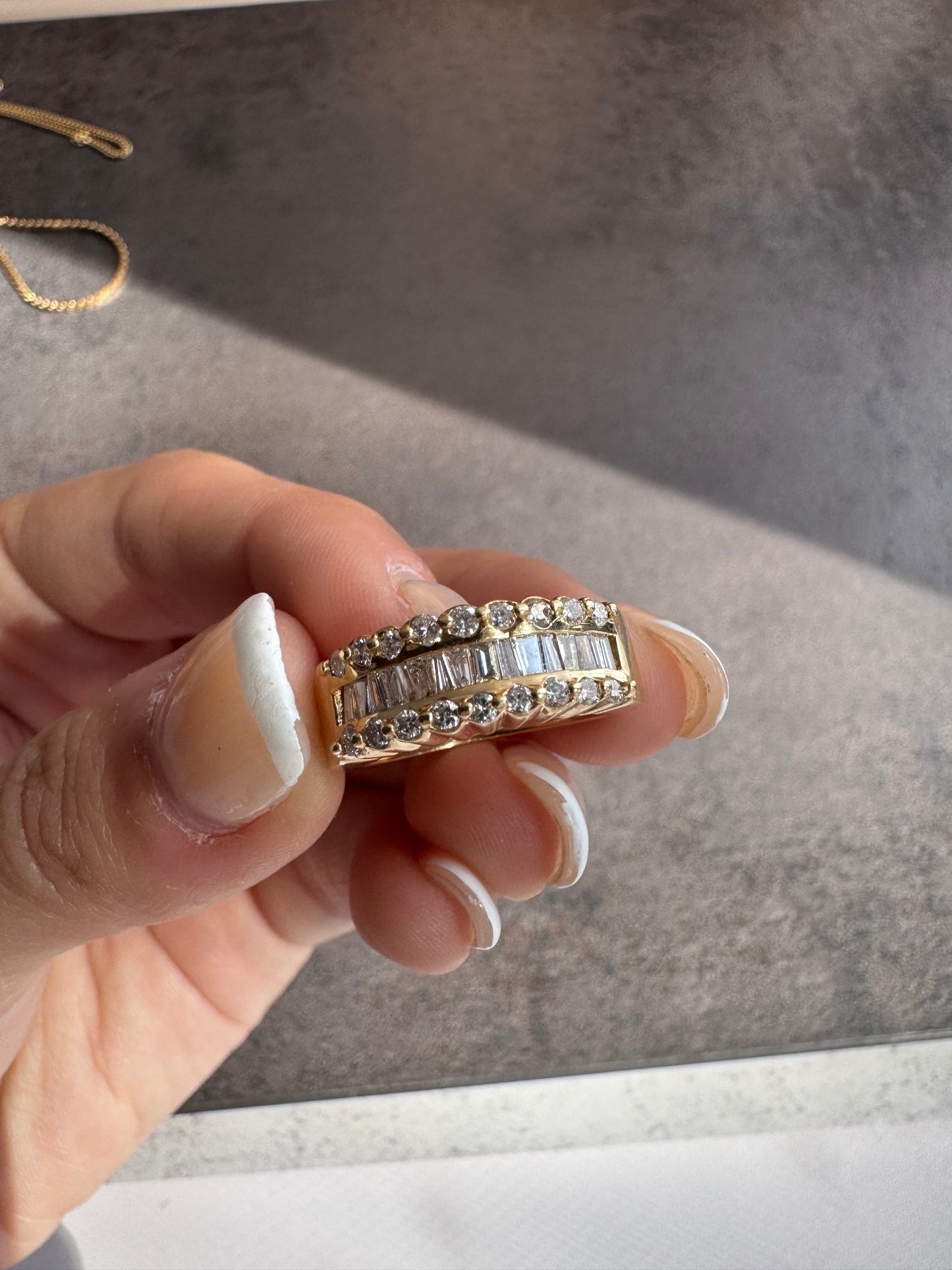 14k Diamond Baguette and Round Cut Band
