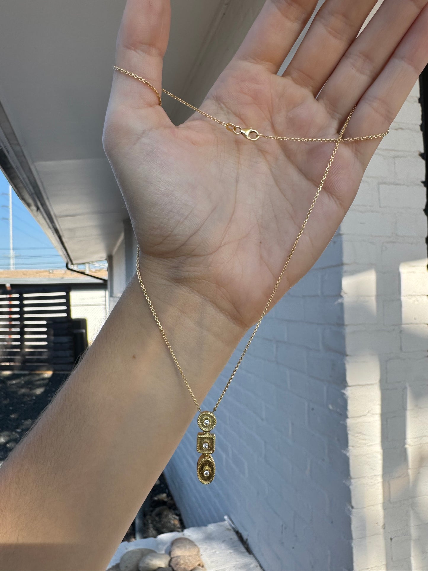 18k Chain with Triple Bezel Pendant