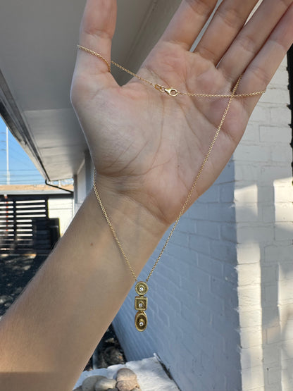 18k Chain with Triple Bezel Pendant
