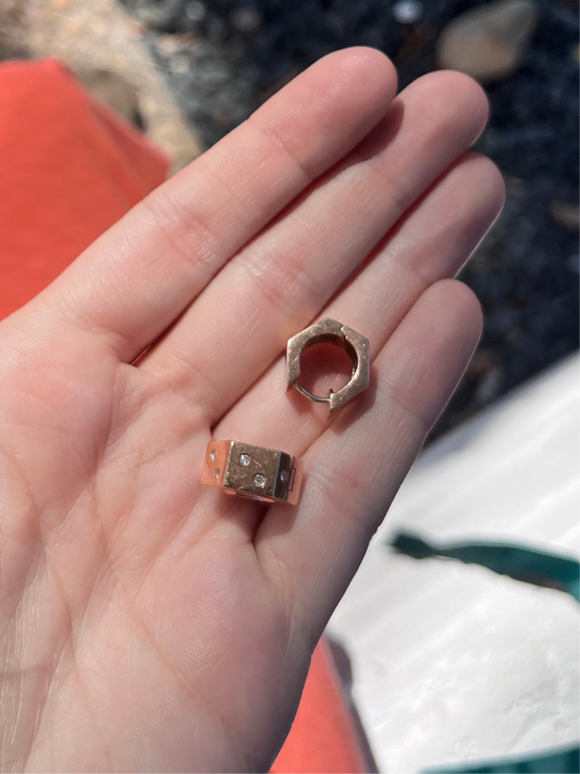 14k Rose Gold Diamond Dice Huggies