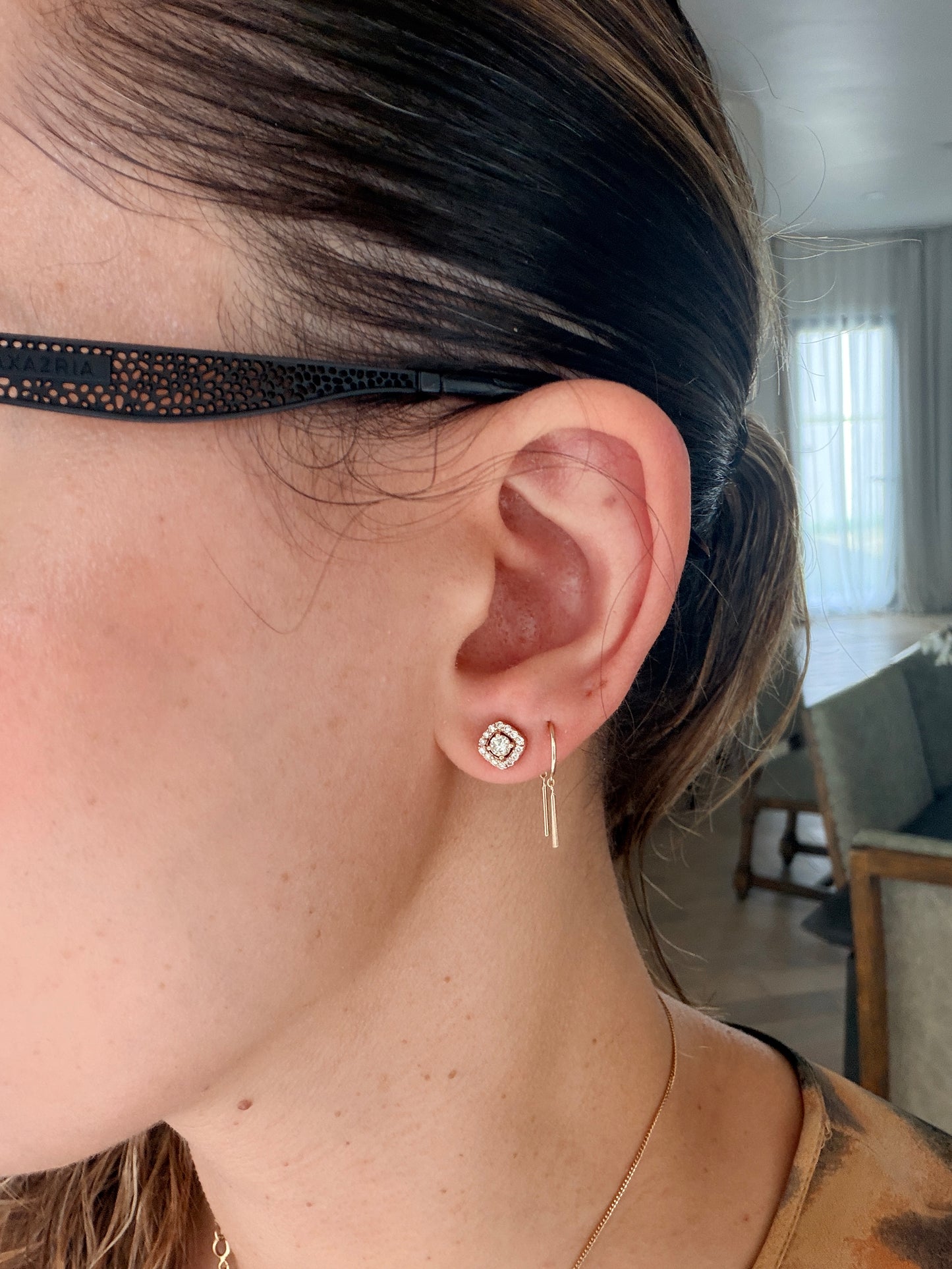 14k Warm Rose Gold Diamond Halo Earrings