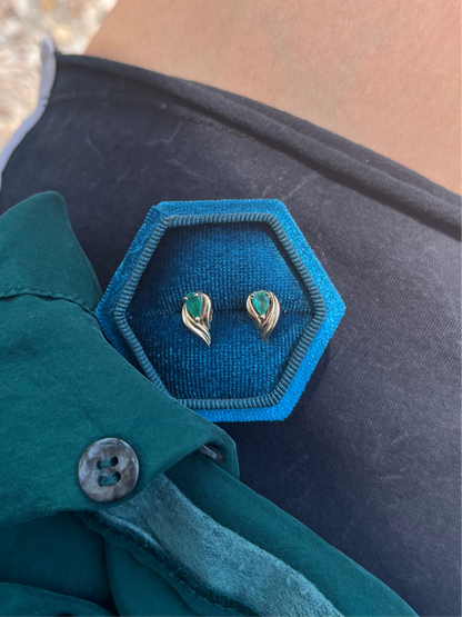 14k Emerald Tear Studs