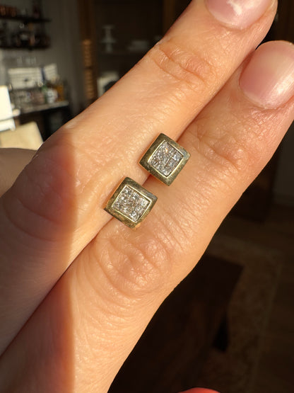 14k Square Diamond Studs