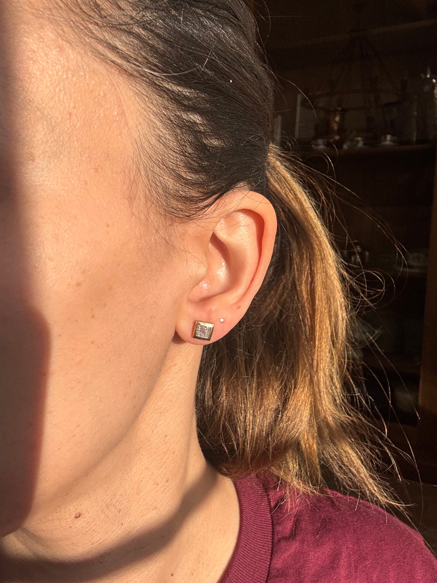 14k Square Diamond Studs