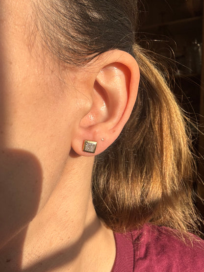 14k Square Diamond Studs