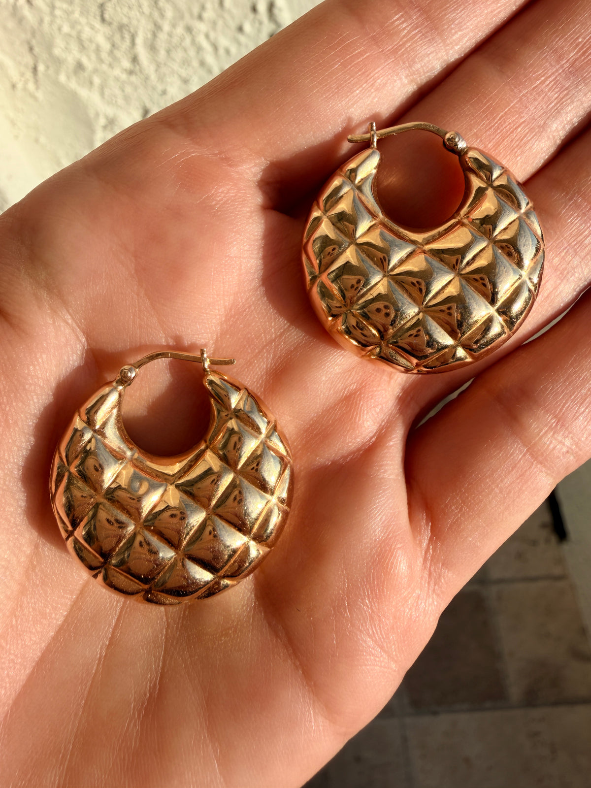 14k Quilted Puffy Hoops