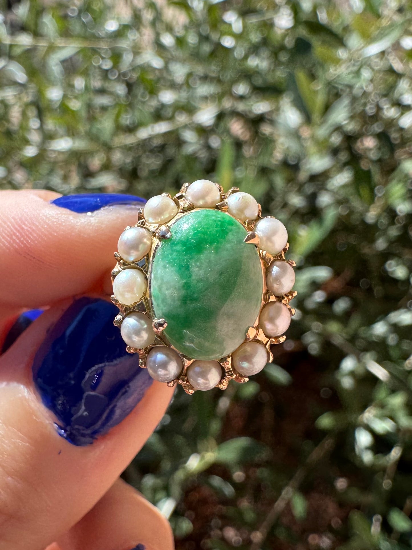 14k Jade and Pearl ring