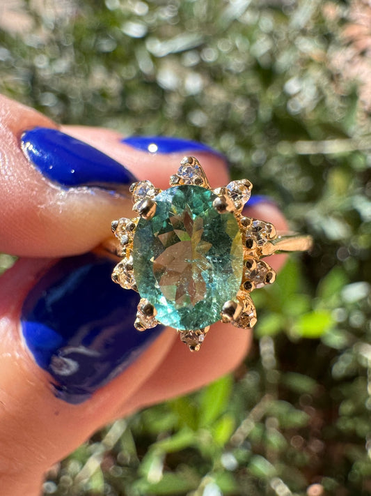 14k Aquamarine and Diamond Ring