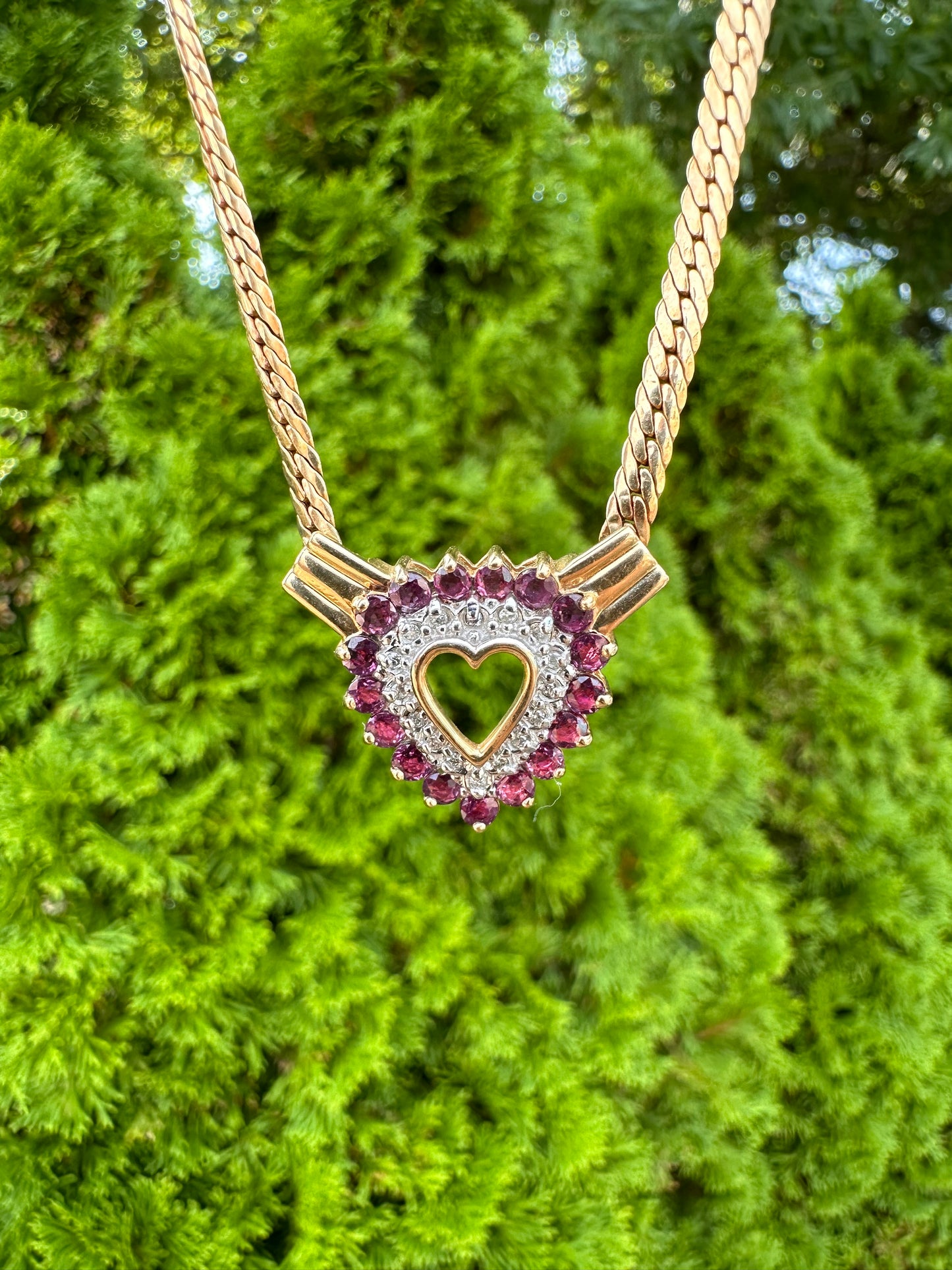 14k Ruby Heart Curb-17”