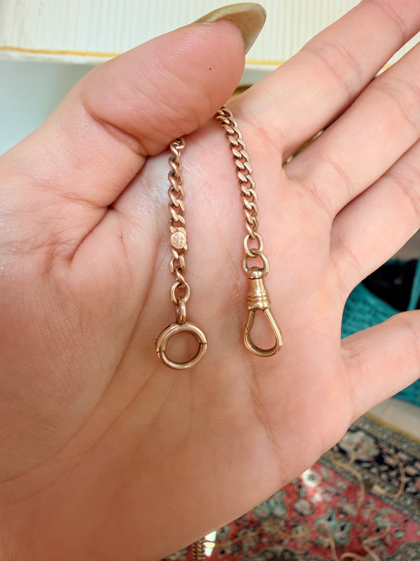 14k Antique Watch Chain, Curb Link