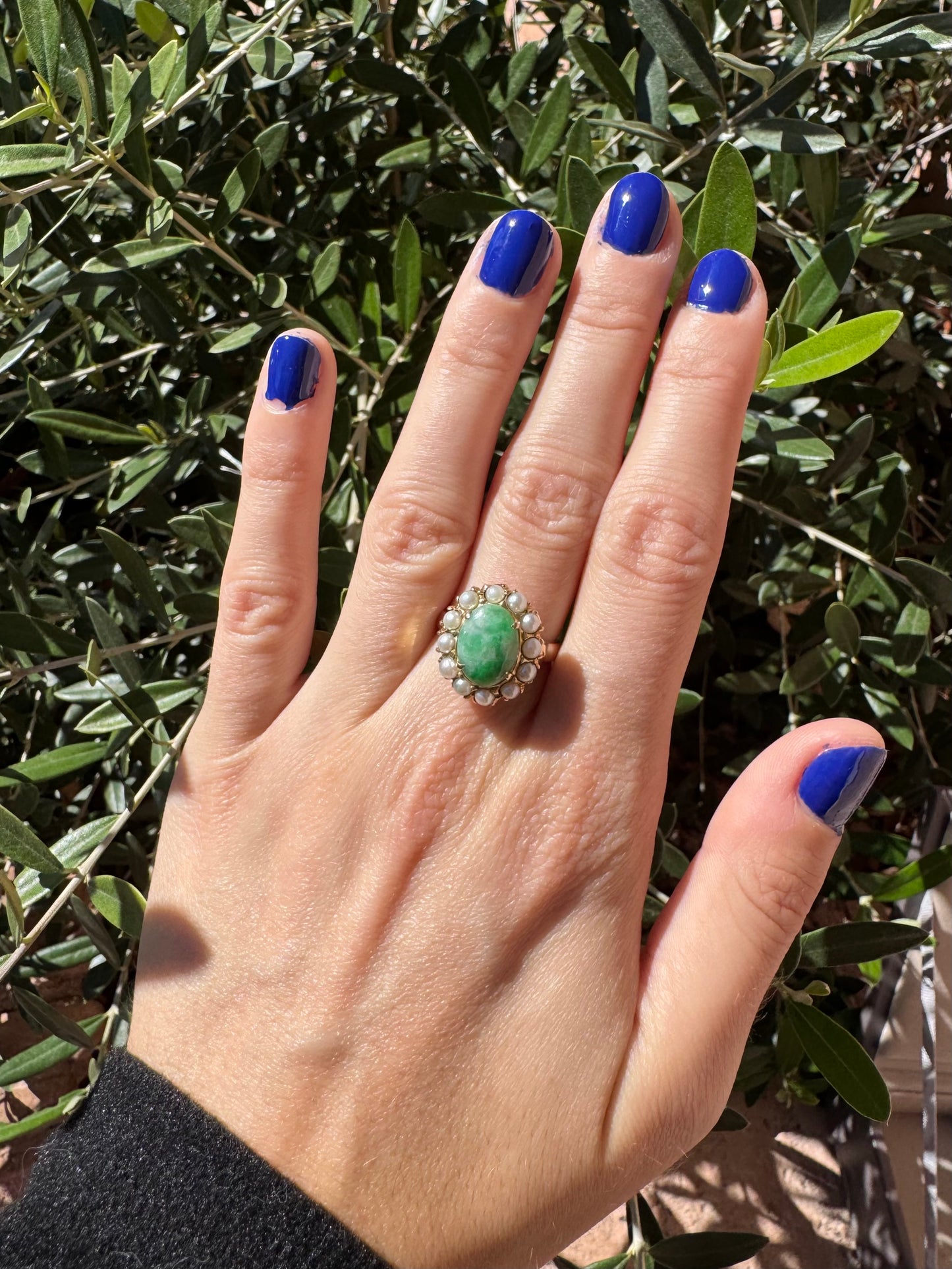 14k Jade and Pearl ring
