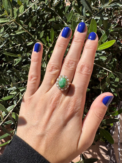 14k Jade and Pearl ring