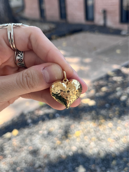 14k puffy hammered heart charm