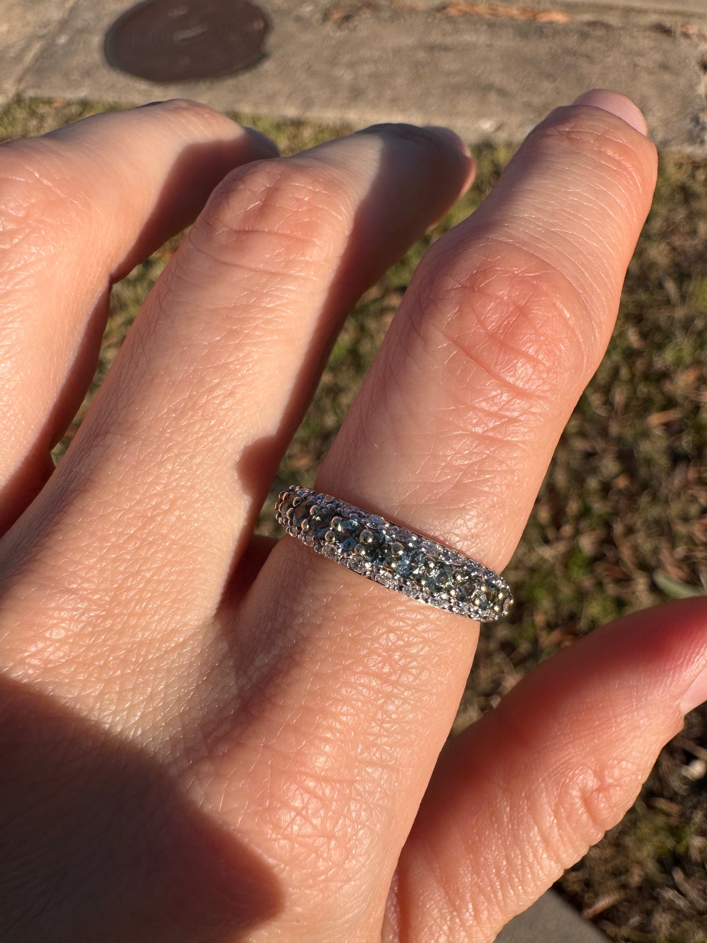 14k Green Sapphire and Diamond Band