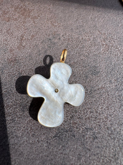 18k Mother of Pearl Cross with Tourmaline