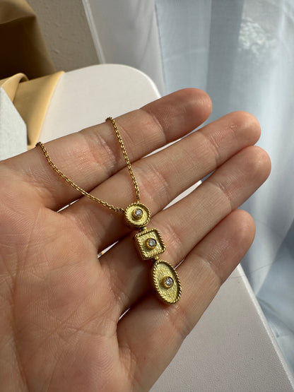 18k Chain with Triple Bezel Pendant