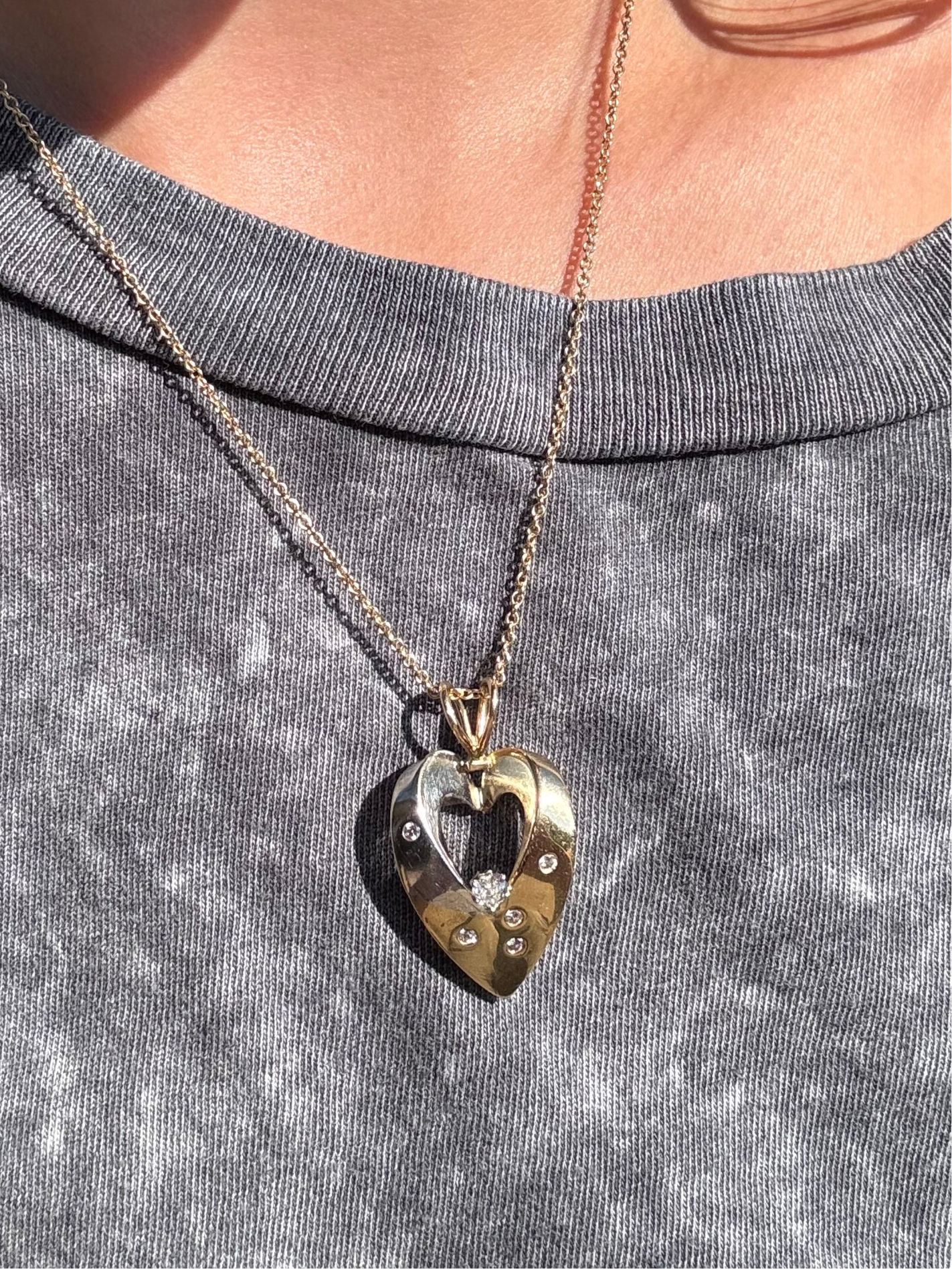 14k Heart Pendant with Heart Diamond