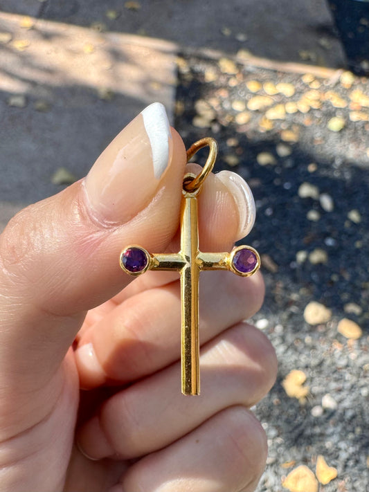 18k Amethyst Cross Charm