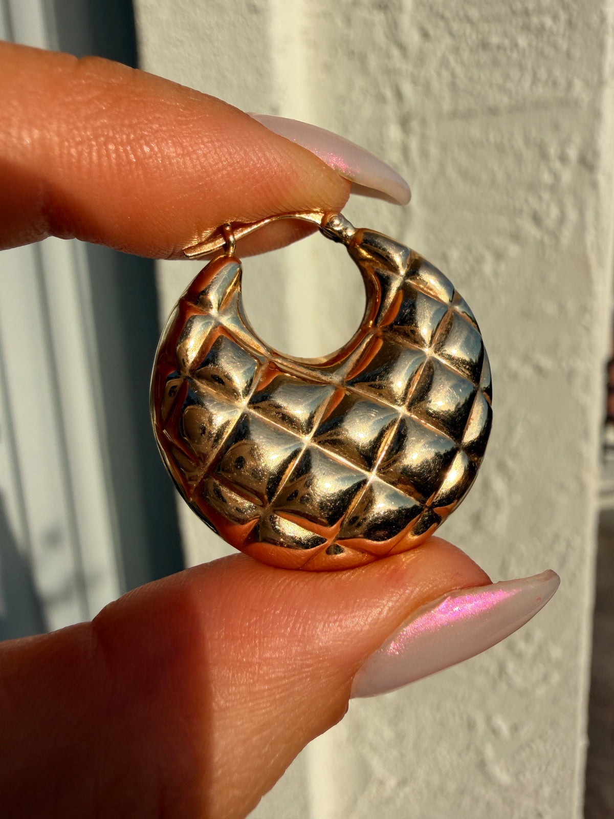 14k Quilted Puffy Hoops