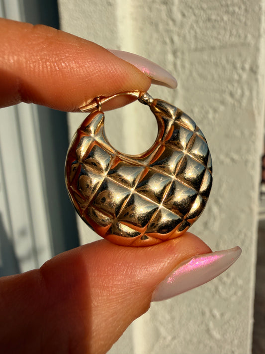 14k Quilted Puffy Hoops
