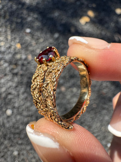 14k Garnet Rope Ring