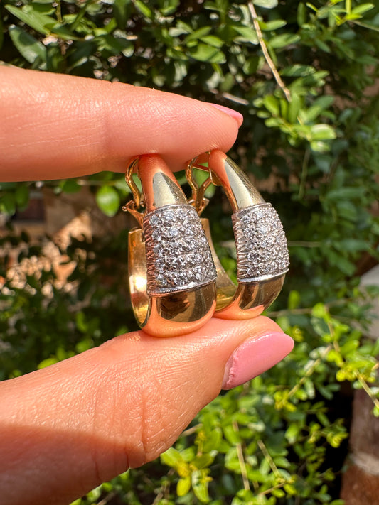 14k Diamond Hoops with Omega Backs