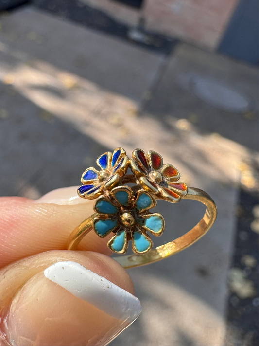 18k Flower Enamel Ring, uno-a-erre