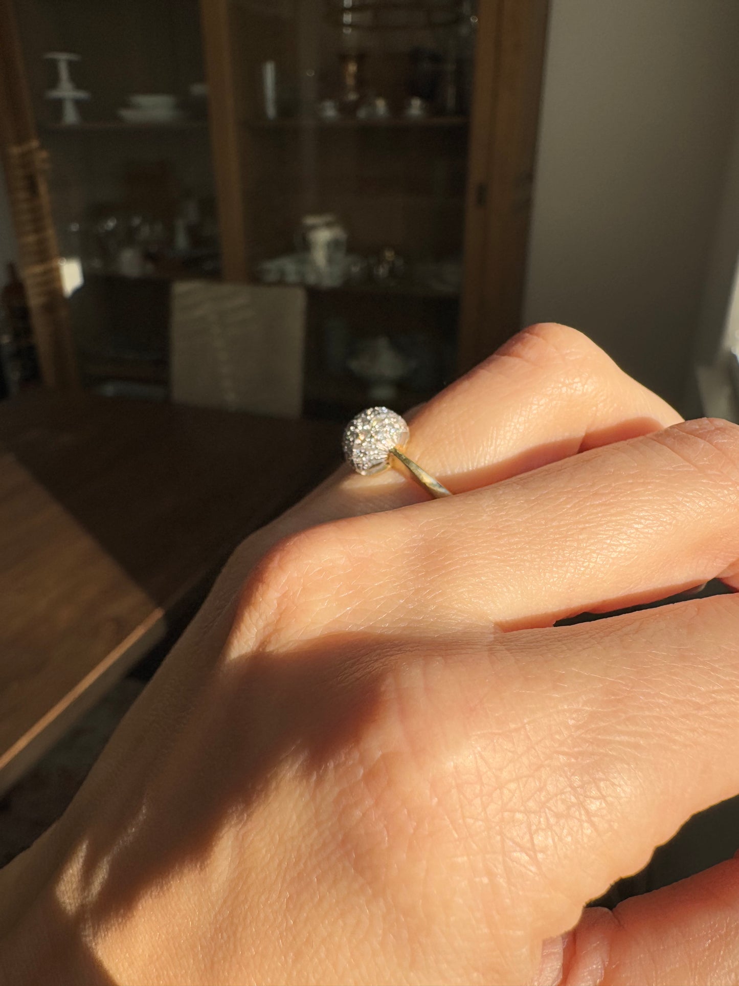 18k Yellow Gold Diamond Cluster, size 5.75