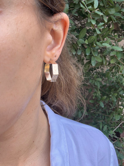 14k hexagon hoops