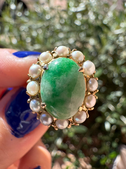 14k Jade and Pearl ring