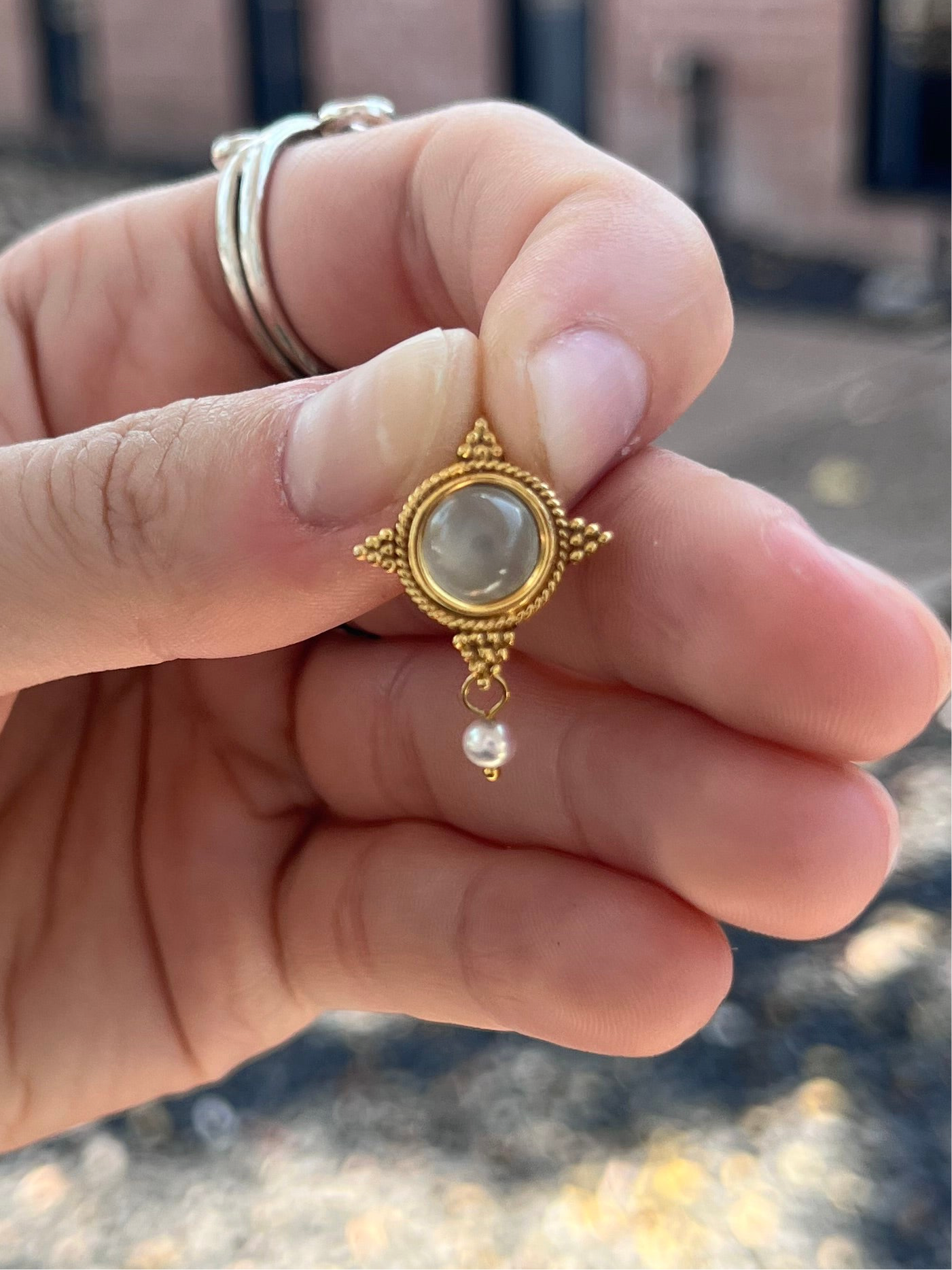 14k star sapphire cat eye with pearl