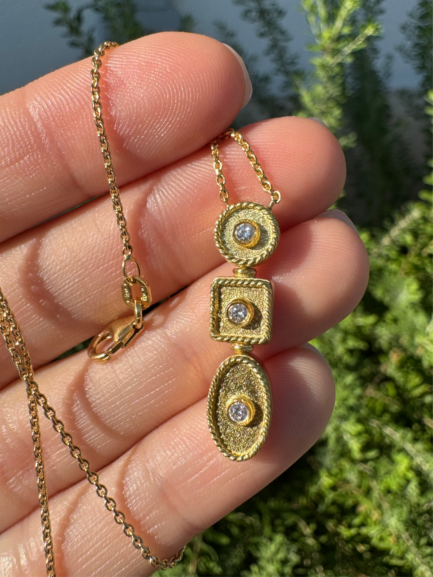 18k Chain with Triple Bezel Pendant
