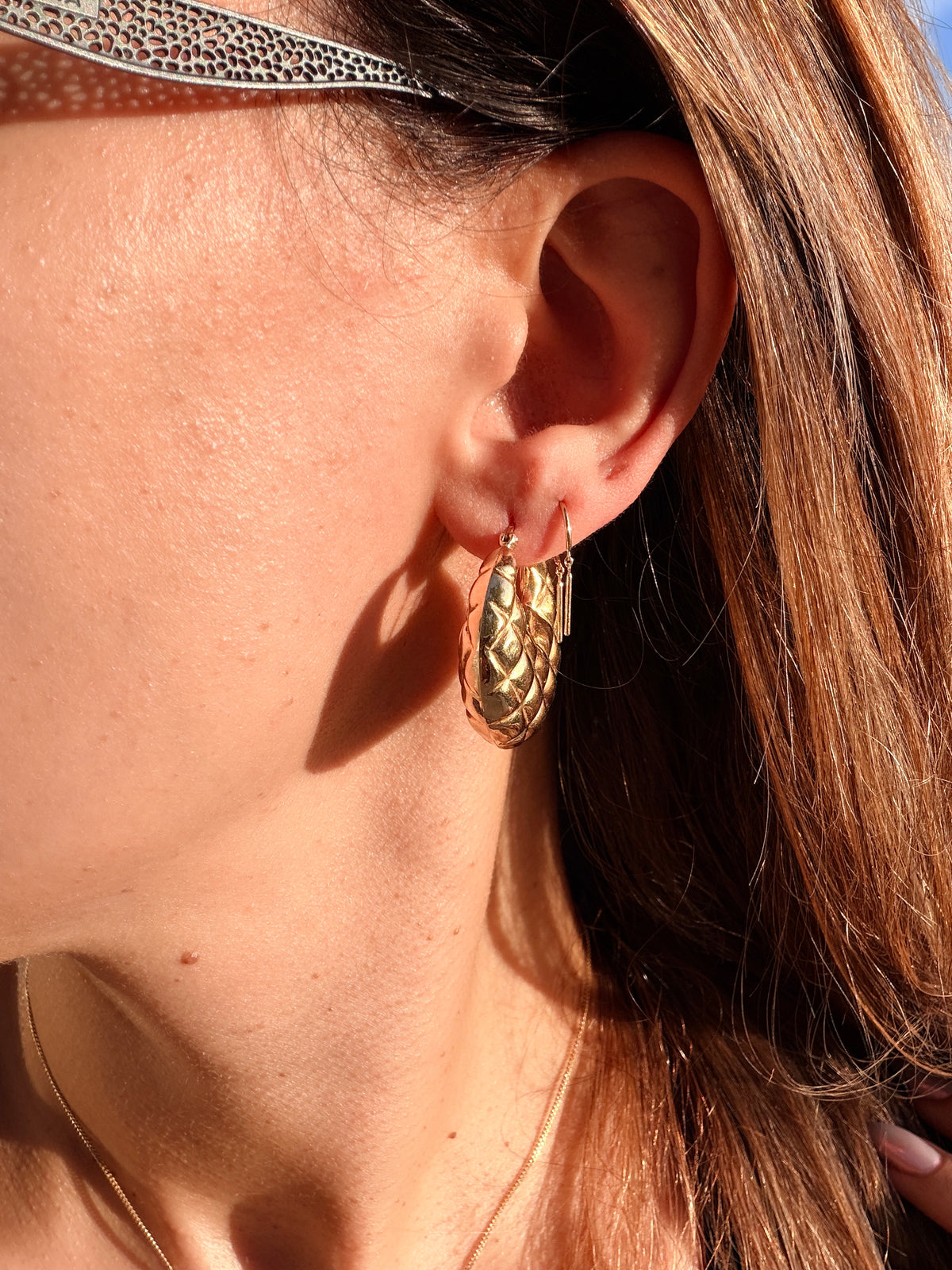 14k Quilted Puffy Hoops