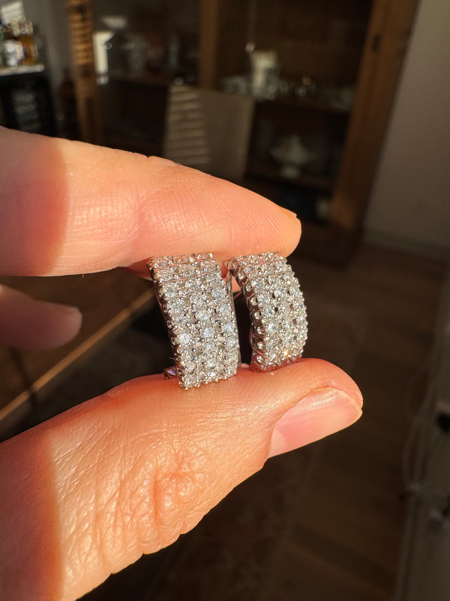 14k White Gold Diamond Earrings, Omega Backs