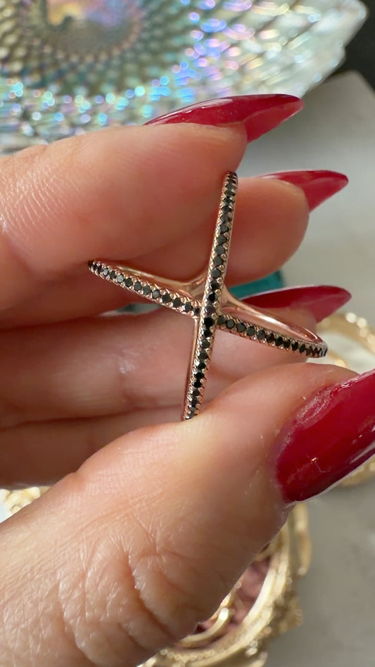 14k Rose Gold and Black Diamonds, size 7-7.25
