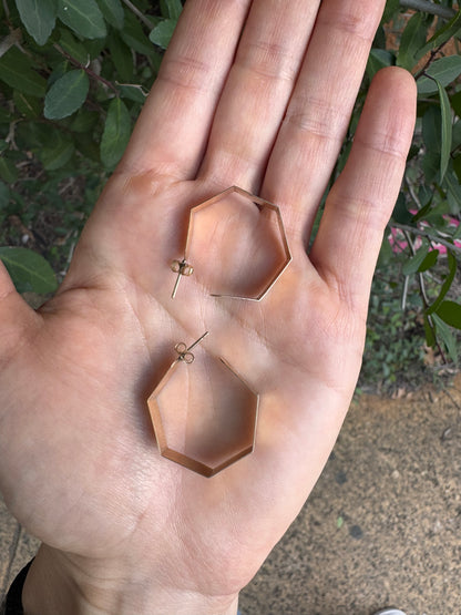 14k hexagon hoops