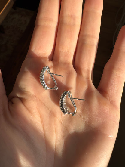 14k White Gold Diamond Earrings, Omega Backs