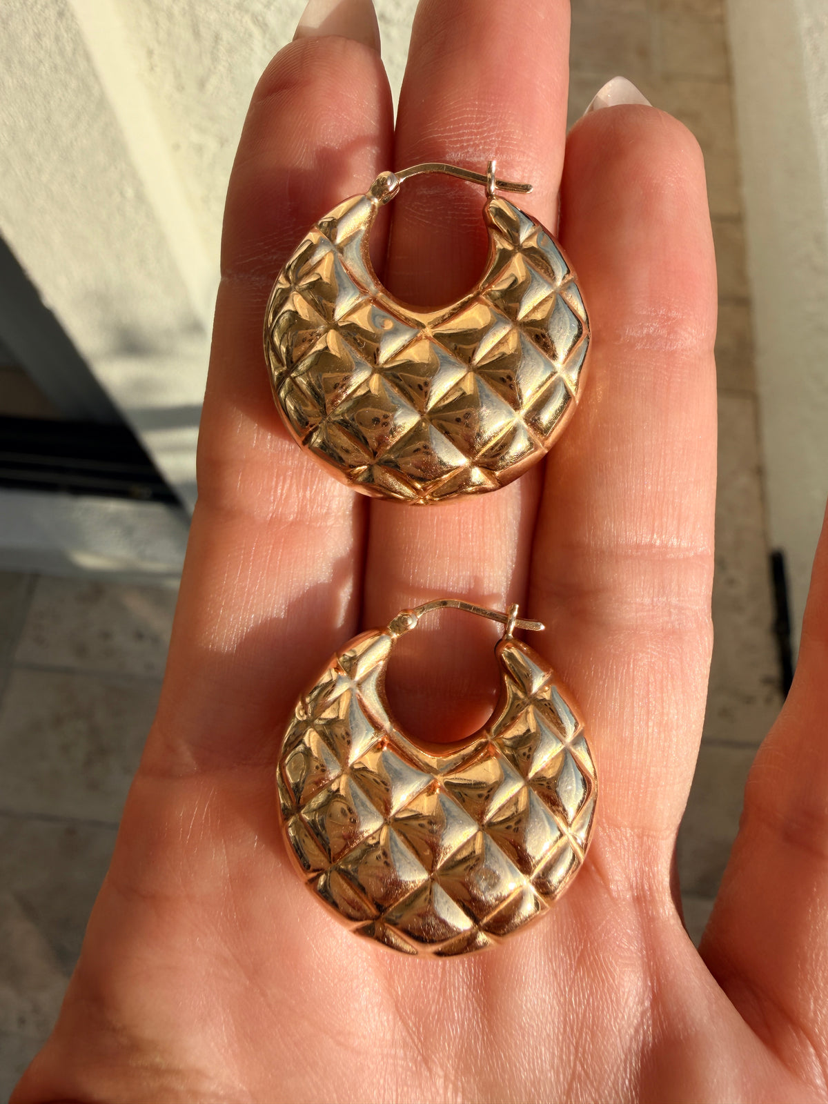 14k Quilted Puffy Hoops