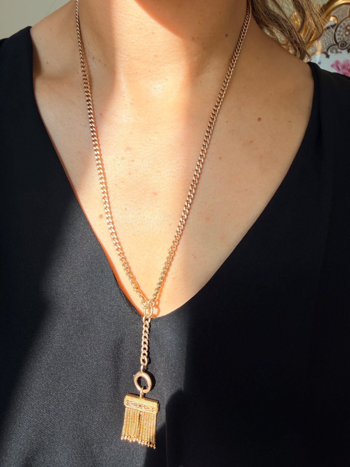 14k Antique Watch Chain, Curb Link