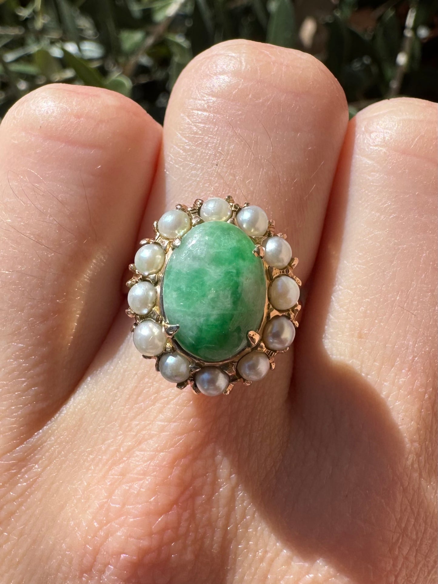 14k Jade and Pearl ring