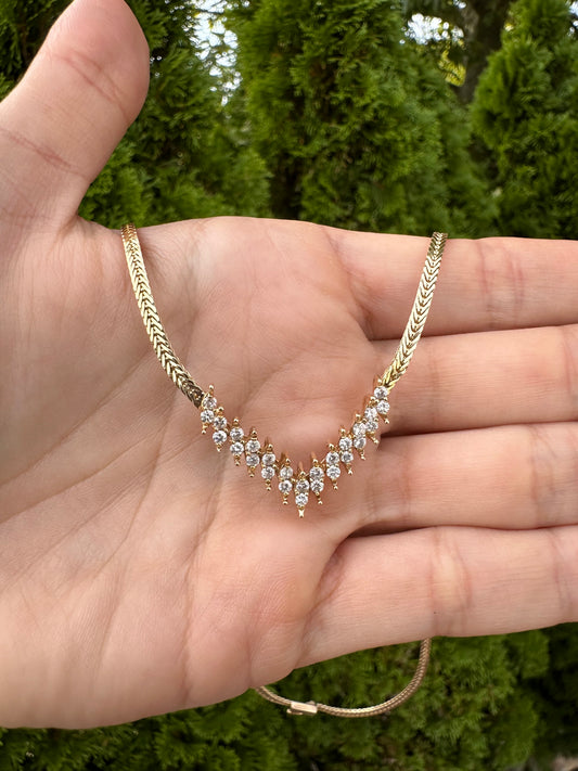 14k Chevron Diamond Chain, 17”