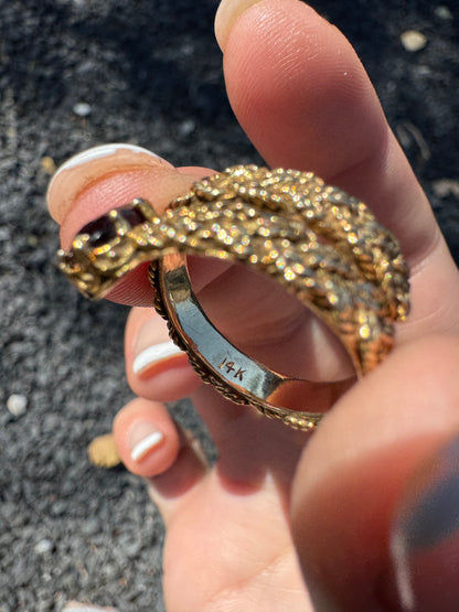 14k Garnet Rope Ring