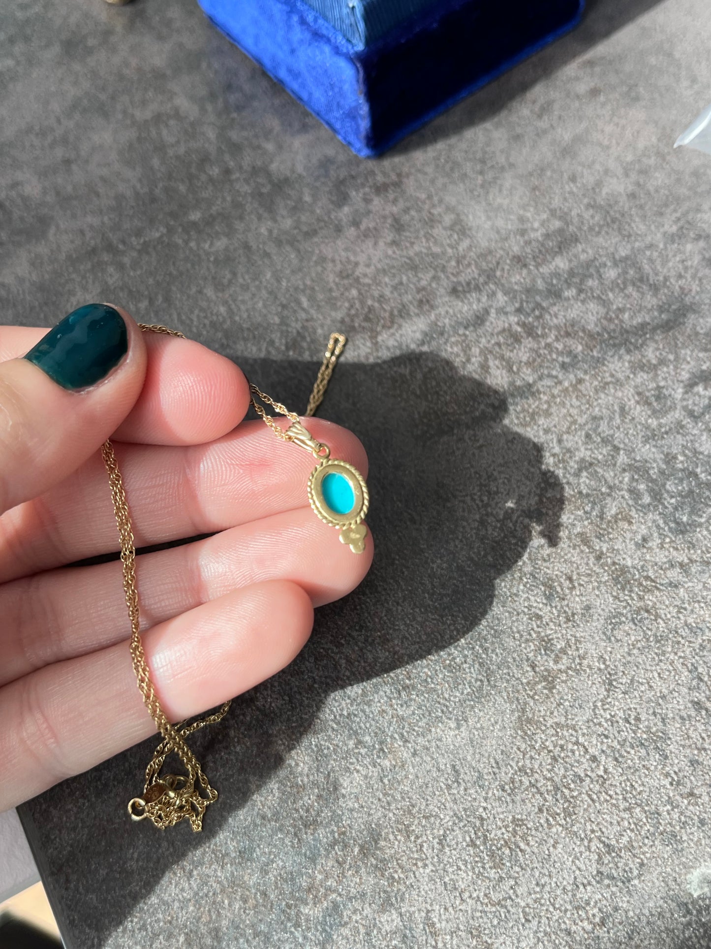 14k turquoise charm with chain
