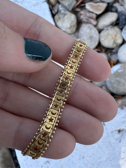 14k star and moon cutout bracelet