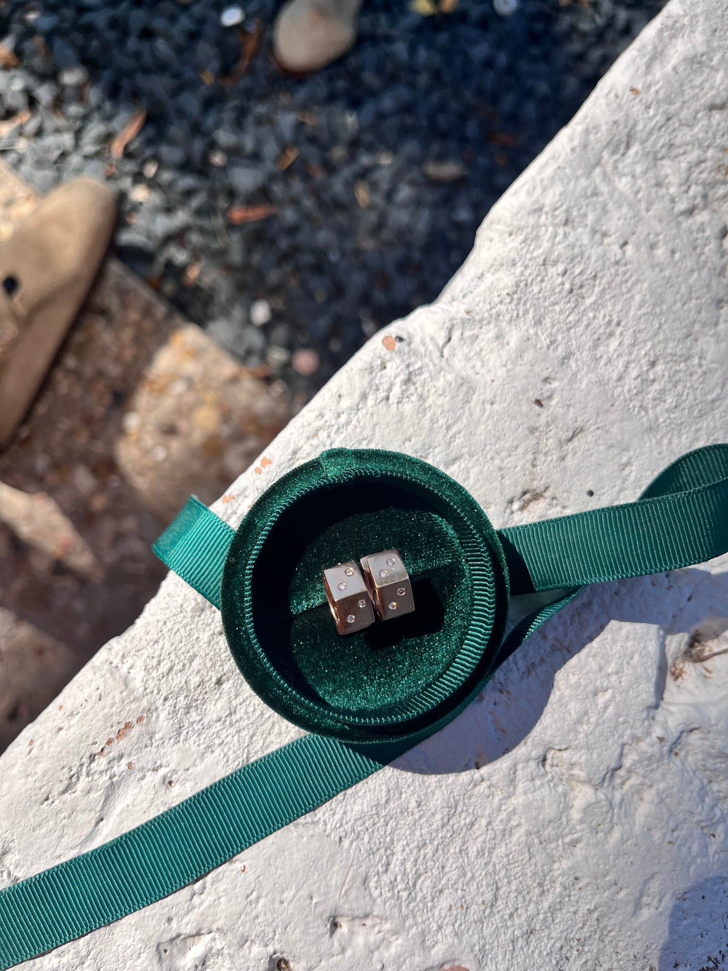 14k Rose Gold Diamond Dice Huggies