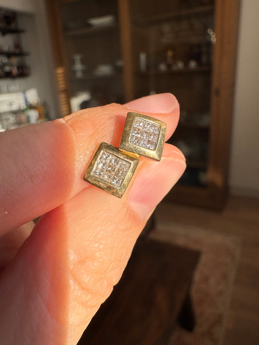 14k Square Diamond Studs